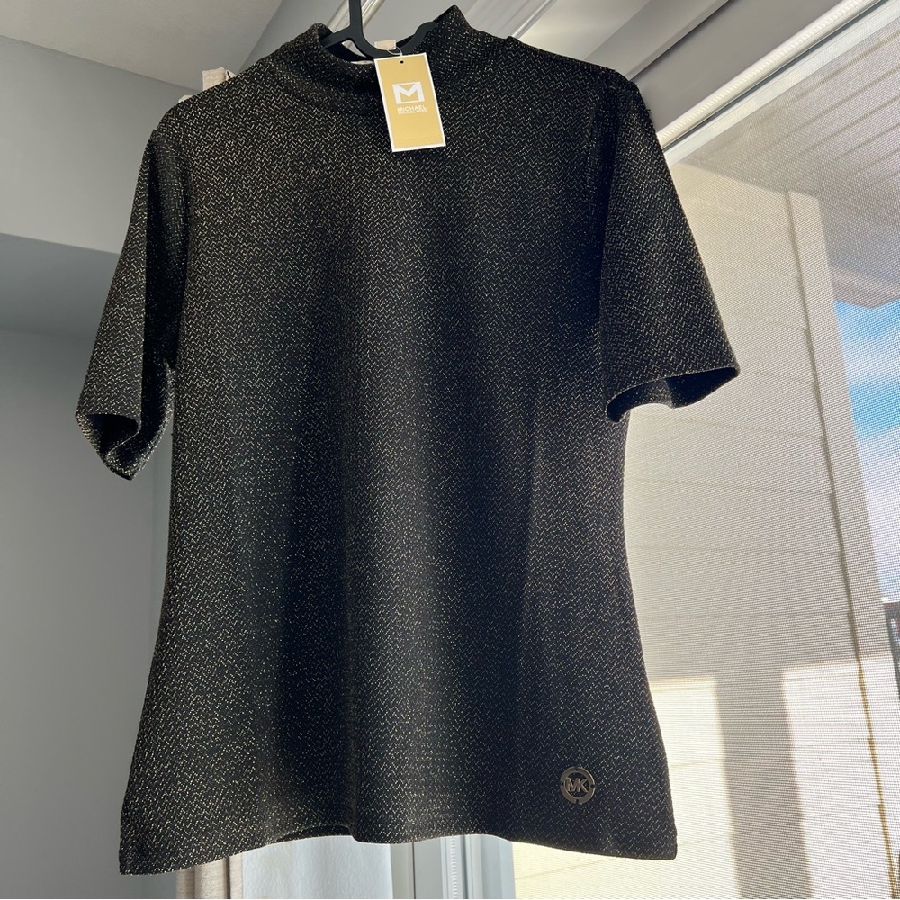 NWT Michael kors mock neck blouse,top,BLACK, glitter, Medium